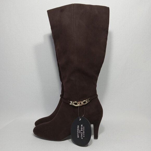 KAREN SCOTT Hanna Brown Faux Suede Knee High Wide Calf Boots Womens Size 8 - Picture 2 of 16